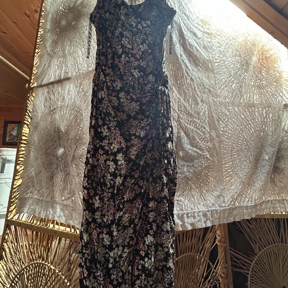 Floral Black Wrap Midi vintage dress